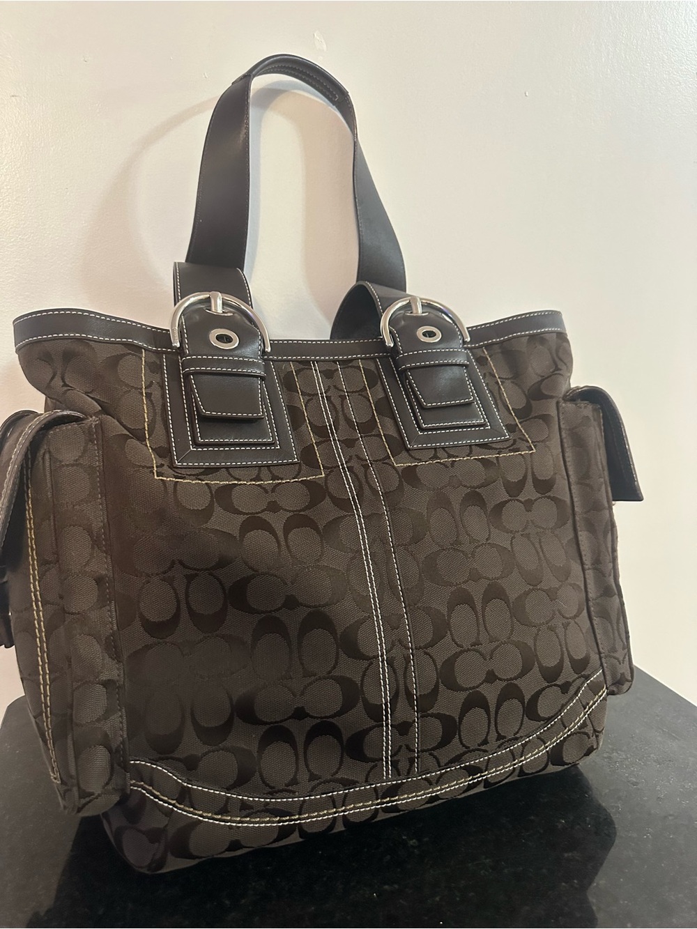 Vintage Coach SoHo multi pocket tote bag in dark brown